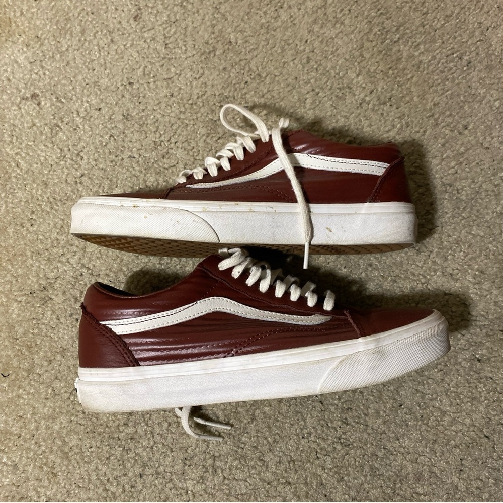 Vans Moto Leather UA Old Skool Maroon w White Logo Sneaker Men Size 7  Women 9.5